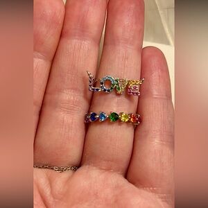 Charmed Aroma-Sterling Silver 925 LOVE Necklace W/Swarovski&Heart-Ring Set-Sz 7